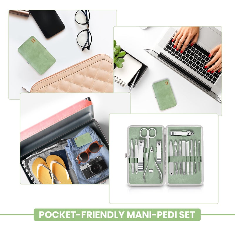 Utopia Care - Manicure Kit for Women and Men, Manicure Set with Nail Clippers or Nail Kit Includes Fingernail & Toenail Clippers,15-Pcs Pedicure Kit Stocking Stuffers with Travel Case - Green - Image 5