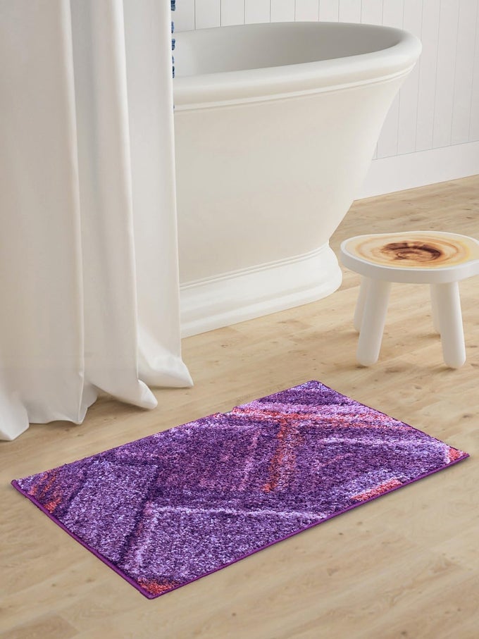 SUPER SOFT DESIGNER ANTI SLIP BATH MAT -1PC LARGE (SPA) | SUPER SOFT BATH RUG, FLOOR MAT, SUITABLE FOR BATHROOM | WITH SUPER WATER ABSORBENCY & QUICK DRY TECHNOLOGY GEOMETRIC-PLUM