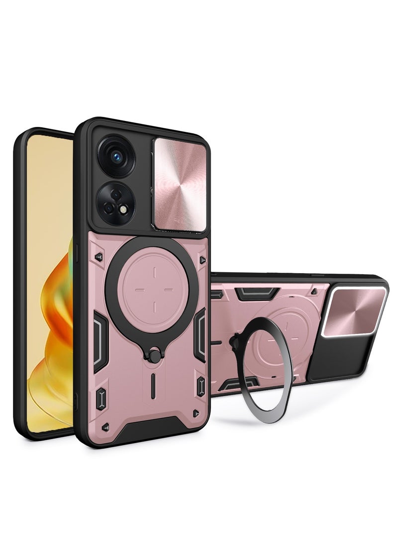 شيلد ايجيبت لهاتف اوبو 8تى 4جى (Oppo Reno 8T 4G) جراب حماية مع باب جرار لحماية عدسة  الكاميرا المدرعة مدمج بزاوية 360 درجة - (روز جولد)