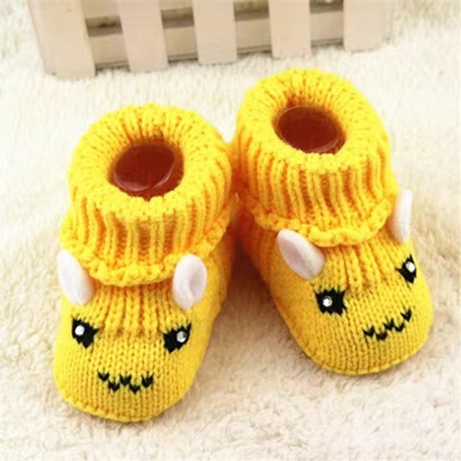 Qi Ta Handmade Knitted Baby Socks Shoes for Newborns, Cotton Breathable Anti-Slip Winter Spring Autumn, 0-3-6 Months, Cartoon Style - Image 1