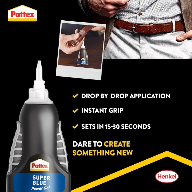 Pattex Super Glue Power Gel Control, Flexible Super Glue Gel, Superglue With Non-Drip Formula For Vertical Applications, Clear Glue With Precise Nozzle, 1x3g - Image 2
