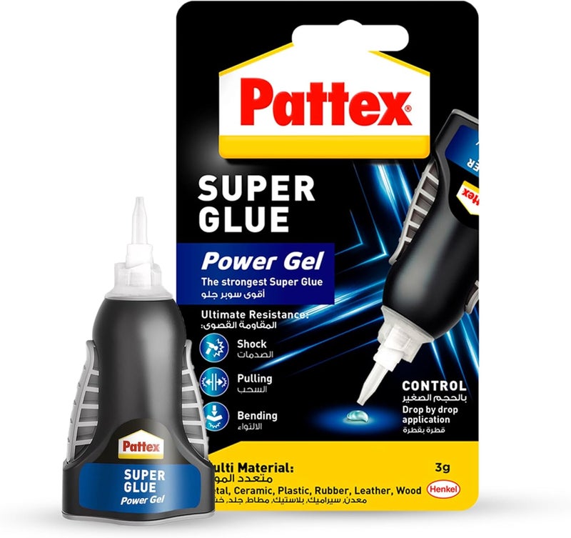 Pattex Super Glue Power Gel Control, Flexible Super Glue Gel, Superglue With Non-Drip Formula For Vertical Applications, Clear Glue With Precise Nozzle, 1x3g - Image 1