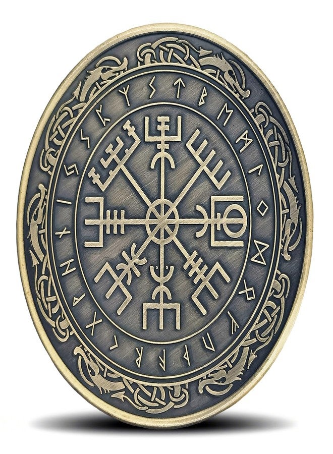 Aomcisi عملة تذكارية على شكل بوصلة فايكنغ (Vegvisir) - تصميم رونيك نورسي - هدية فريدة لعشاق الفايكنغ والأساطير النوردية - Image 1