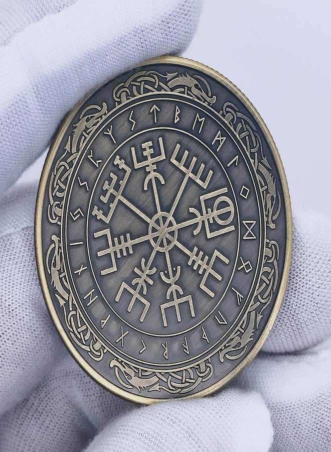 Aomcisi عملة تذكارية على شكل بوصلة فايكنغ (Vegvisir) - تصميم رونيك نورسي - هدية فريدة لعشاق الفايكنغ والأساطير النوردية - Image 3