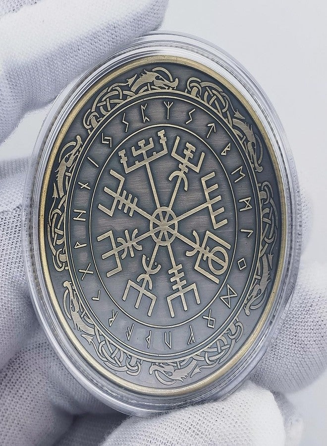 Aomcisi عملة تذكارية على شكل بوصلة فايكنغ (Vegvisir) - تصميم رونيك نورسي - هدية فريدة لعشاق الفايكنغ والأساطير النوردية - Image 2