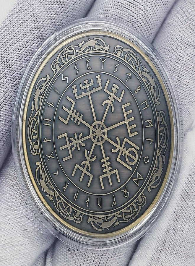 Aomcisi عملة تذكارية على شكل بوصلة فايكنغ (Vegvisir) - تصميم رونيك نورسي - هدية فريدة لعشاق الفايكنغ والأساطير النوردية - Image 4