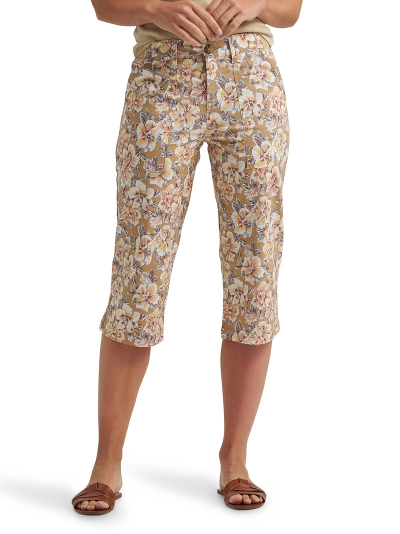 Lee Women's Ultra Lux Comfort with Flex-to-Go Utility Skimmer Capri Pant, Khaki Halogen Floral, 4 - Image 1