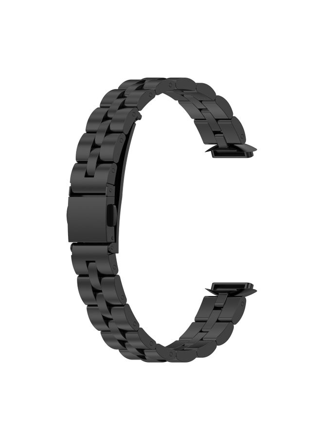 Replacement Strap For Fitbit Luxe Special Edition Three-beads Stainless Steel Flat Buckle Watch Band Black