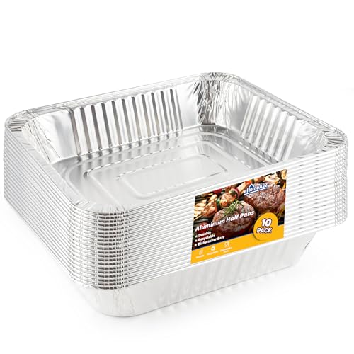 EHOMEA2Z Aluminum Pans Disposable Half Size 10 Pack  MADE IN USA  9x13 Heavy Duty Foil Pans Durable  Recyclable Baking Pans EcoFriendly Lightweight Great for BBQ Parties  Catering