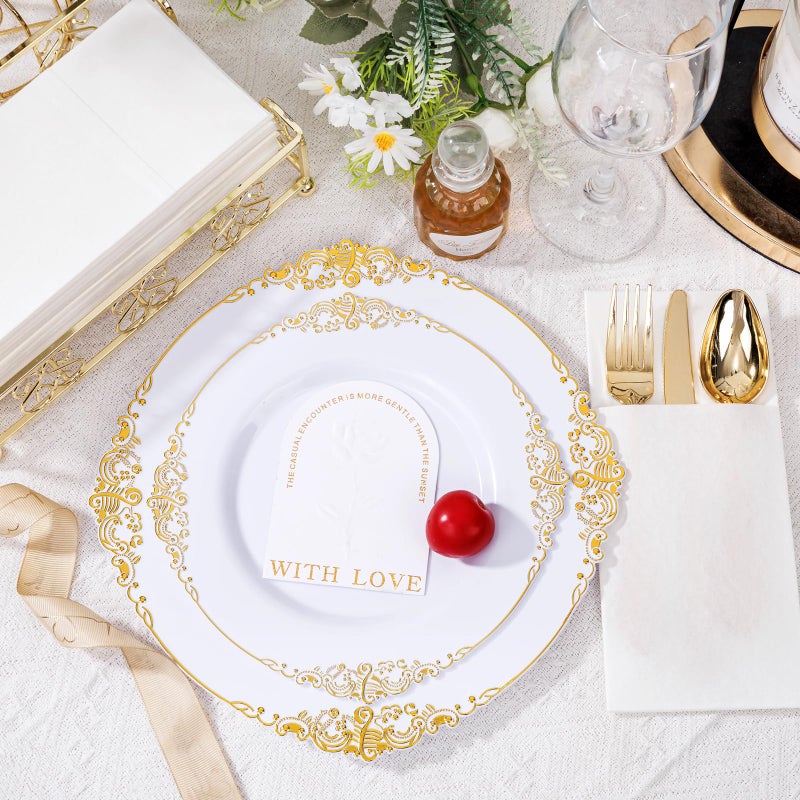 Joyido 100PCS White Paper Napkins with Built-in Flatware Pocket - Cloth Like Prefolded Disposable Napkins - Heavy-duty Linen-Feel Dinner Napkins for Party & Wedding & Dinner - Image 3