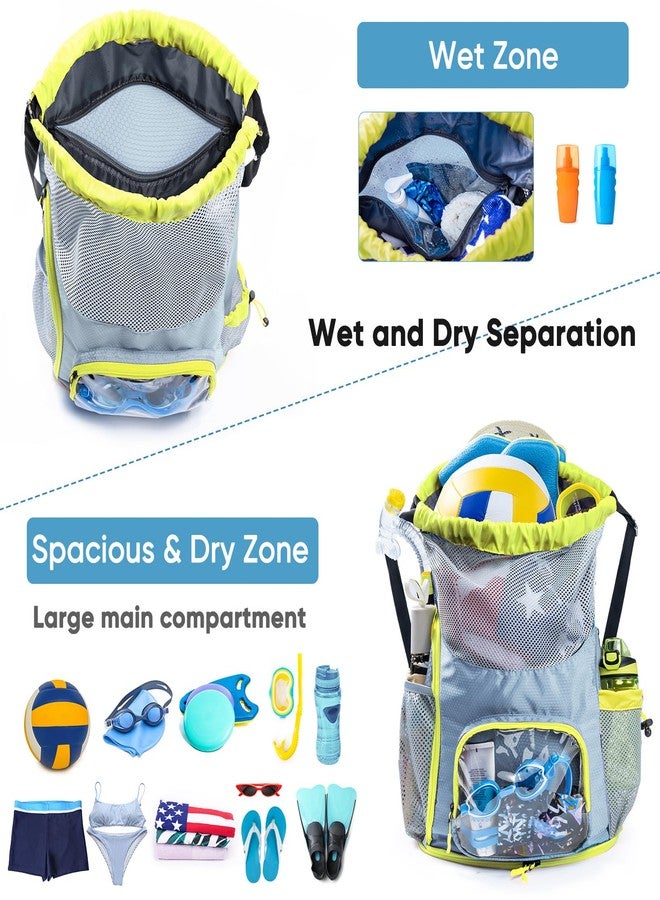 VIGEGARI Drawstring Backpack Sandproof - Mesh Backpack Beach Bag with Shoe Compartment - Swim Bag for Beach, Pool - Pool Bag with Pockets for Toiletries - Wet Bag for Swimsuit - Summer Camp Essentials - Image 2