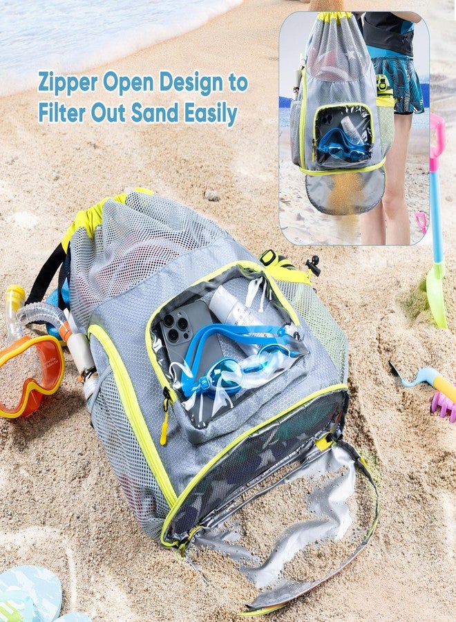 VIGEGARI Drawstring Backpack Sandproof - Mesh Backpack Beach Bag with Shoe Compartment - Swim Bag for Beach, Pool - Pool Bag with Pockets for Toiletries - Wet Bag for Swimsuit - Summer Camp Essentials - Image 3