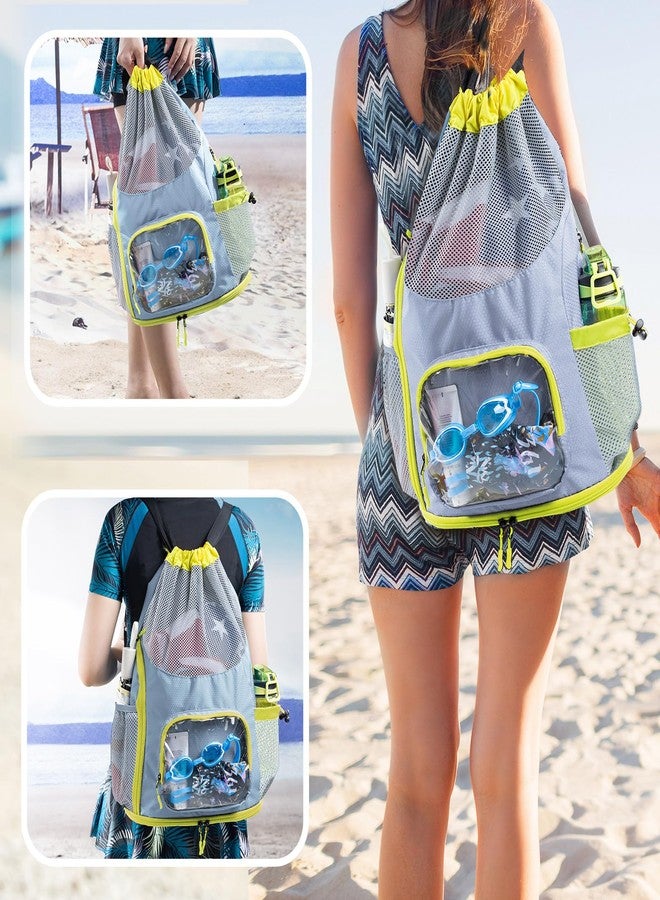 VIGEGARI Drawstring Backpack Sandproof - Mesh Backpack Beach Bag with Shoe Compartment - Swim Bag for Beach, Pool - Pool Bag with Pockets for Toiletries - Wet Bag for Swimsuit - Summer Camp Essentials - Image 5