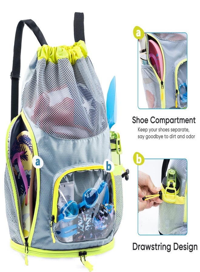 VIGEGARI Drawstring Backpack Sandproof - Mesh Backpack Beach Bag with Shoe Compartment - Swim Bag for Beach, Pool - Pool Bag with Pockets for Toiletries - Wet Bag for Swimsuit - Summer Camp Essentials - Image 4