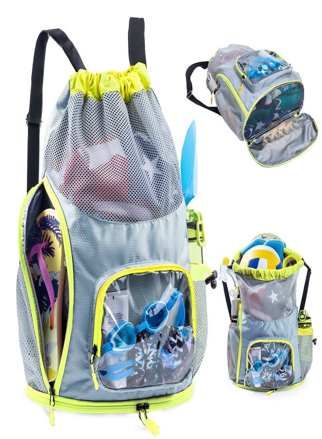VIGEGARI Drawstring Backpack Sandproof - Mesh Backpack Beach Bag with Shoe Compartment - Swim Bag for Beach, Pool - Pool Bag with Pockets for Toiletries - Wet Bag for Swimsuit - Summer Camp Essentials - Image 1