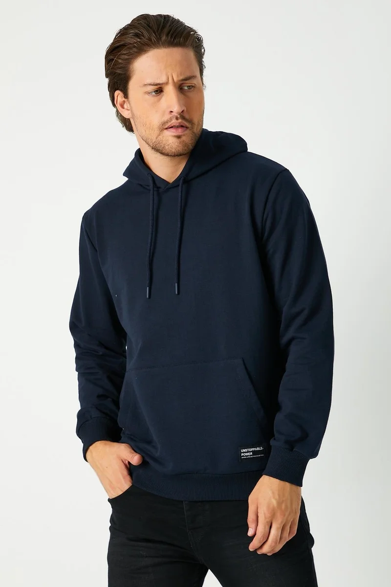ميتاليك Navy Blue Men's Hooded Kangaroo Pocket Sweatshirt
