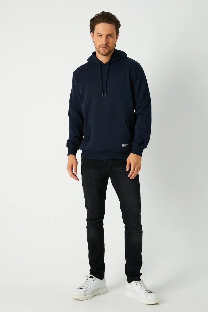 ميتاليك Navy Blue Men's Hooded Kangaroo Pocket Sweatshirt