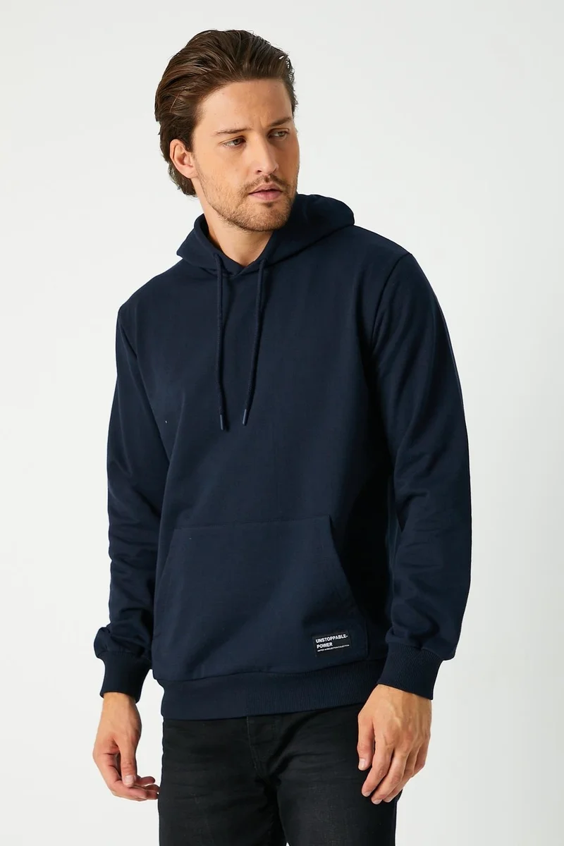 ميتاليك Navy Blue Men's Hooded Kangaroo Pocket Sweatshirt