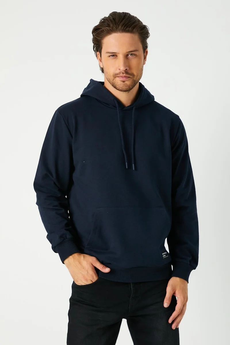 ميتاليك Navy Blue Men's Hooded Kangaroo Pocket Sweatshirt