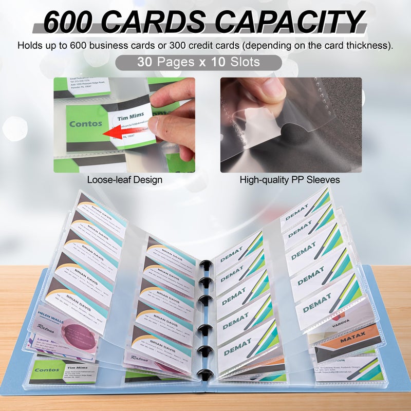 Mylifeunit Business Card Book  Name Card Holder Book With 600 Business Cards Capacity  Credit Card Book File Storage (Light Blue) - Image 2