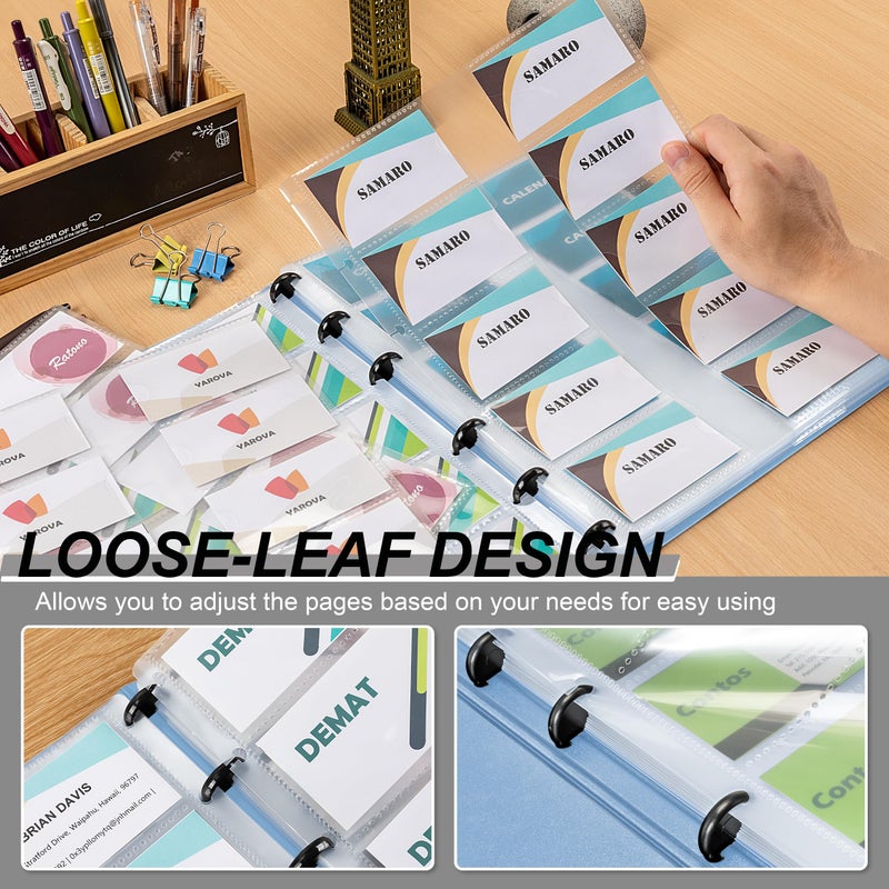 Mylifeunit Business Card Book  Name Card Holder Book With 600 Business Cards Capacity  Credit Card Book File Storage (Light Blue) - Image 4