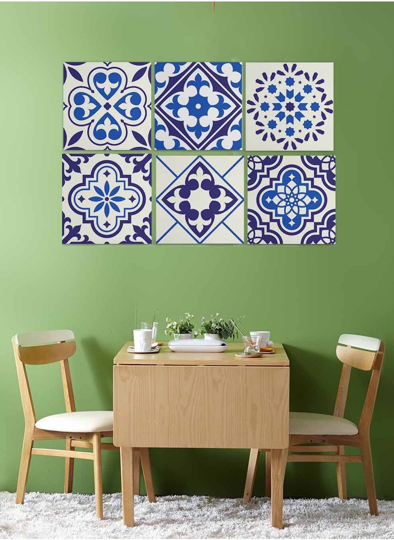 LOWHA Set Of 6 Framed Square Canvas Wall Arts Stretched Over Wooden Frame, Floral Mosaic Tiles Painting, For Home, Living Room, Office Decor  - Image 3