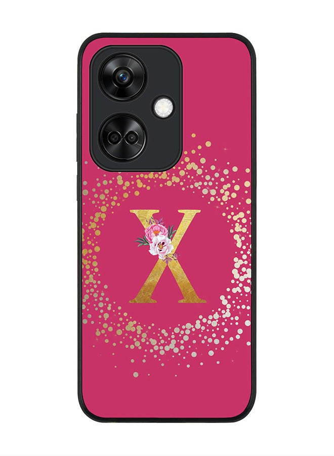 Stylizedd Rugged Black Edge case for OnePlus Nord CE3 / Oppo K11, Slim fit Flexible   Custom Monogram Initial Letter Floral Pattern Alphabet - X (Dark Pink Rose) - Image 1