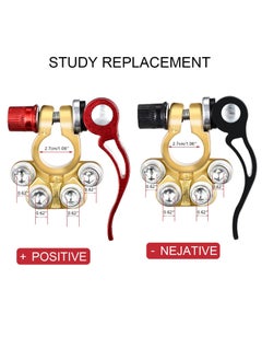 SYOSI 1 Pair Battery Terminals, 4 Way Positive & Negative Terminal Connector Kit with Anti Corrosion Washers, Hex Wrench, Copper Ring Lugs, Cleaning Brush for Car Marine Boat  - Image 2