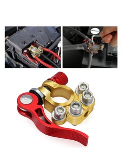 SYOSI 1 Pair Battery Terminals, 4 Way Positive & Negative Terminal Connector Kit with Anti Corrosion Washers, Hex Wrench, Copper Ring Lugs, Cleaning Brush for Car Marine Boat  - Image 3