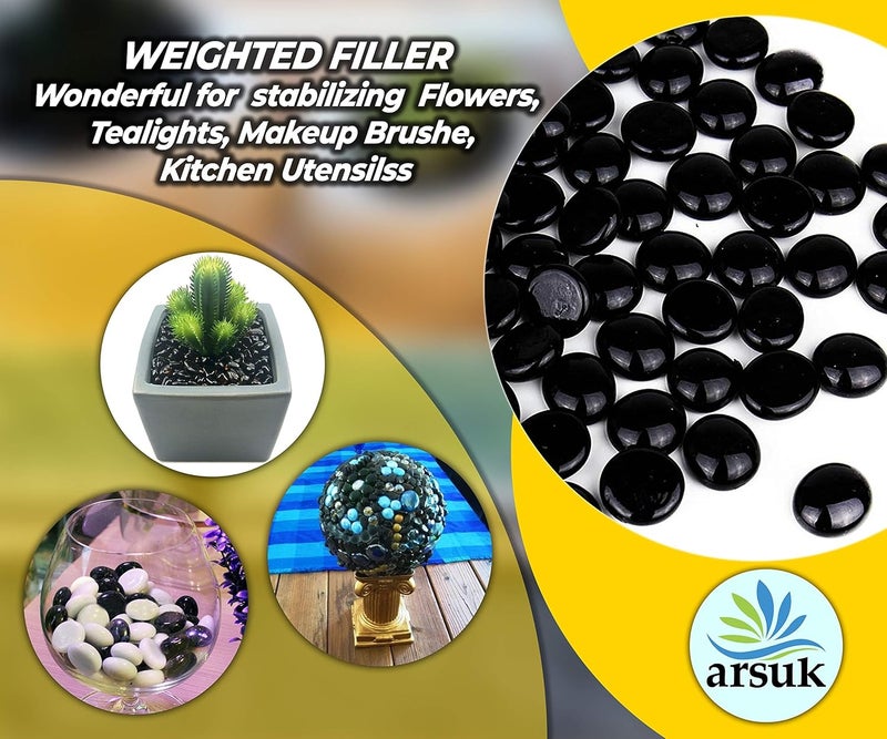 ARSUK Decorative Glass Pebbles, Stones Beads Rounded, Stones, Gems (Approx-170-180Pcs/955gm) (Black) - Image 4