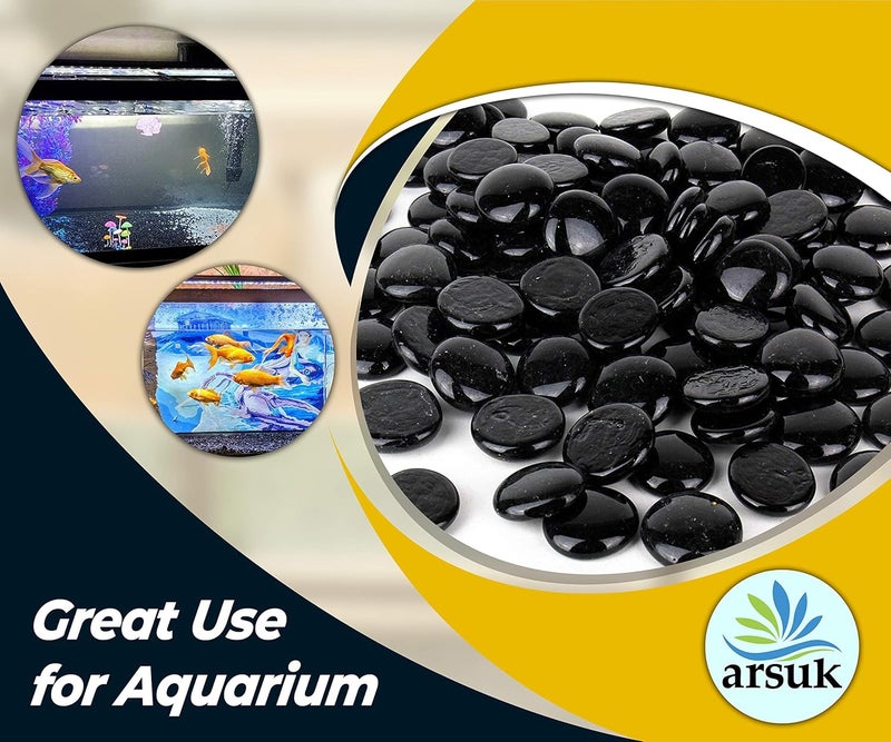 ARSUK Decorative Glass Pebbles, Stones Beads Rounded, Stones, Gems (Approx-170-180Pcs/955gm) (Black) - Image 3