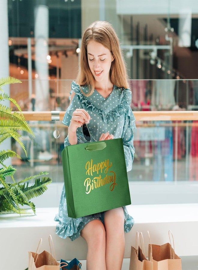Linelglobal Green Birthday Gift Bag with Tissue Paper Solid Color Silky for Women Men Boutique 13" - Image 4