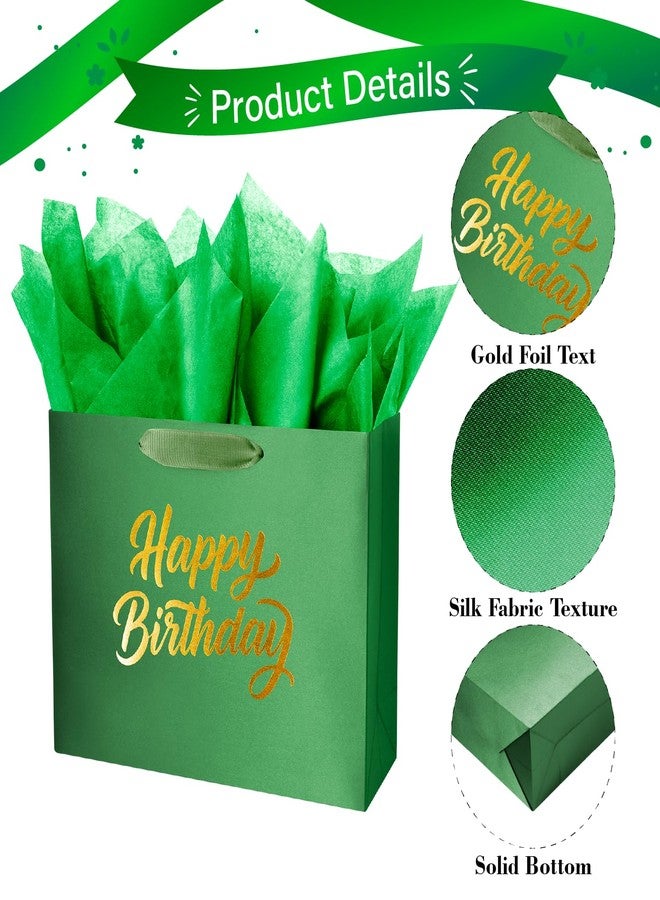Linelglobal Green Birthday Gift Bag with Tissue Paper Solid Color Silky for Women Men Boutique 13" - Image 3