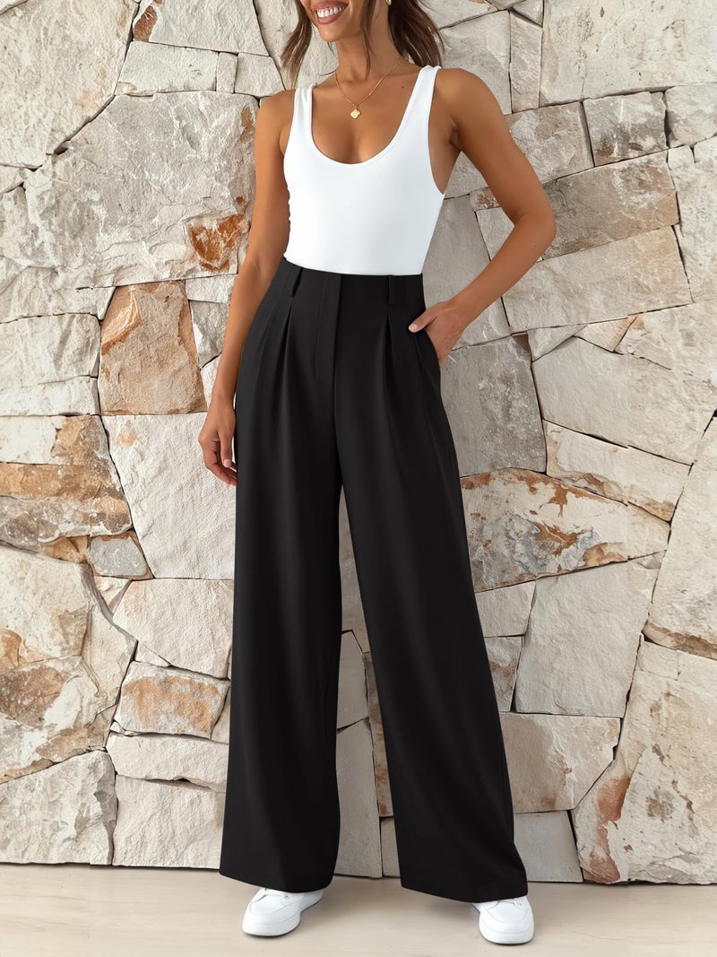 NIMIN Wide Leg Dress Pants for Women 2026 High Waisted Trousers Pants Trendy Business Casual Work Black Slacks M - Image 3
