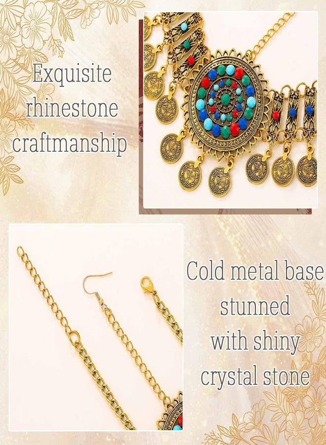 ووي سلسلة رأس بوهيمية ذهبية من Woeoe مرصعة بالفيروز، سلسلة شعر على شكل عملة معدنية عتيقة، غطاء رأس مصري أنيق للنساء - Image 4