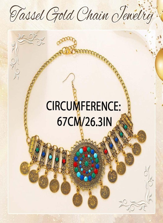 ووي سلسلة رأس بوهيمية ذهبية من Woeoe مرصعة بالفيروز، سلسلة شعر على شكل عملة معدنية عتيقة، غطاء رأس مصري أنيق للنساء - Image 2