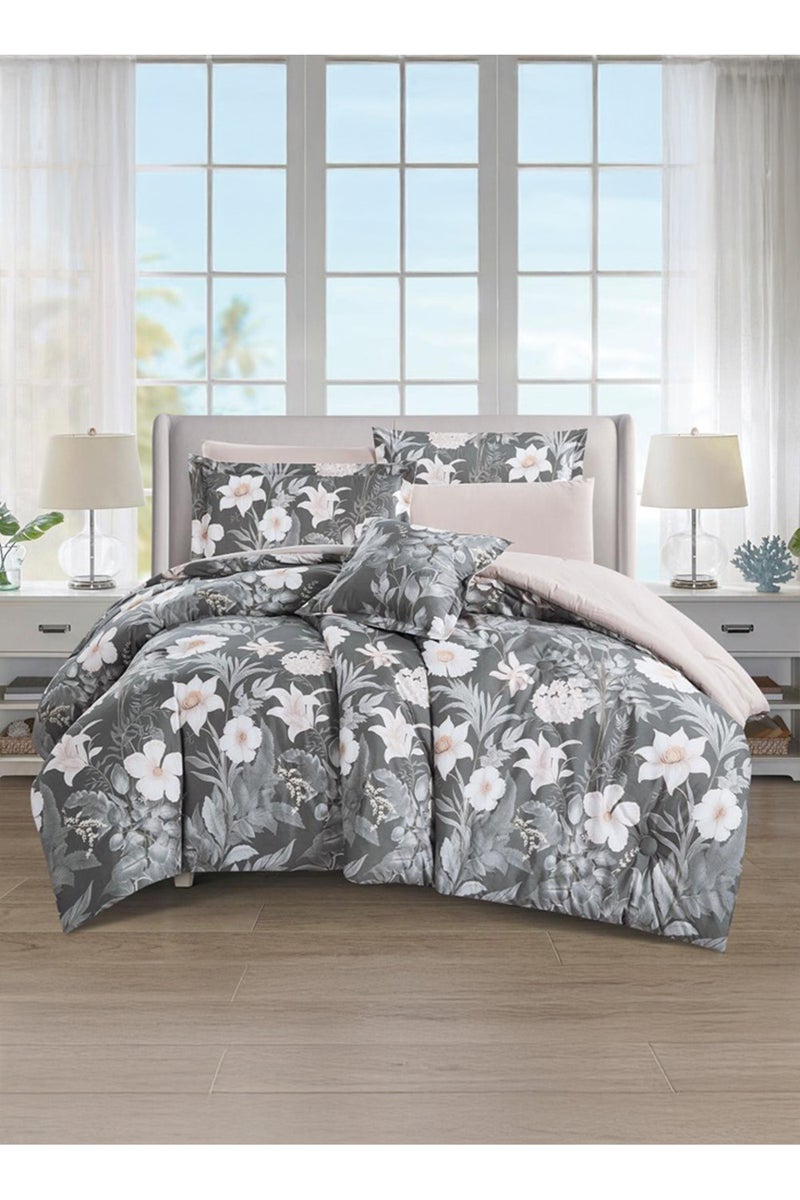 ميلين طقم مفرش سرير صيفي مفرد ونص وجهين - 4 قطع - يناسب سرير بمقاس 200x120 - سيلون -رمادي غامق - بيج - Image 1