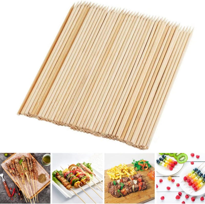 F-U Store Bamboo Skewers, 8 Inch Bamboo Sticks 100pcs BBQ Kabob Skewers, Grill, Appetizer, Fruit, Corn, Chocolate Fountain, Cocktail, Art, Craft, Set of 100 Pack - Image 1