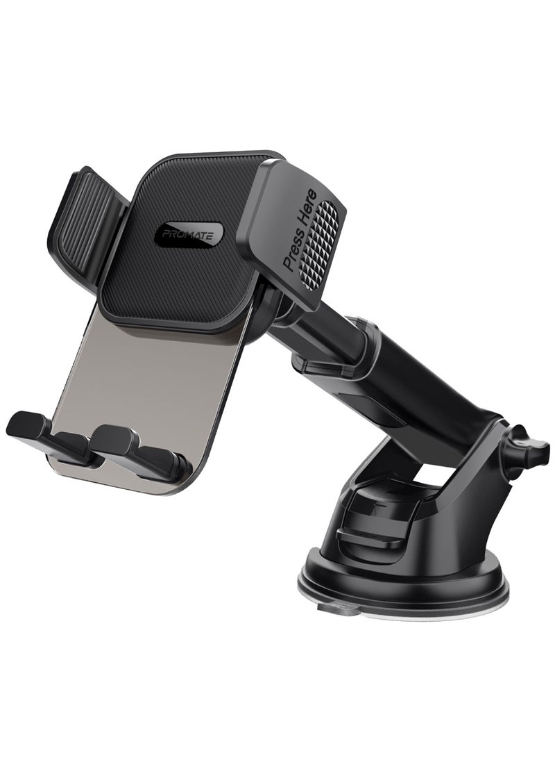 PROMATE Innovative Car Phone Holder, Transparent Auto Clamping Design, Multi-Angle Dashboard and Windshield Mount, Quick Installation and One-Touch Release for 4.7-7.2 Inch for Smartphones, TransHold Black - Image 1