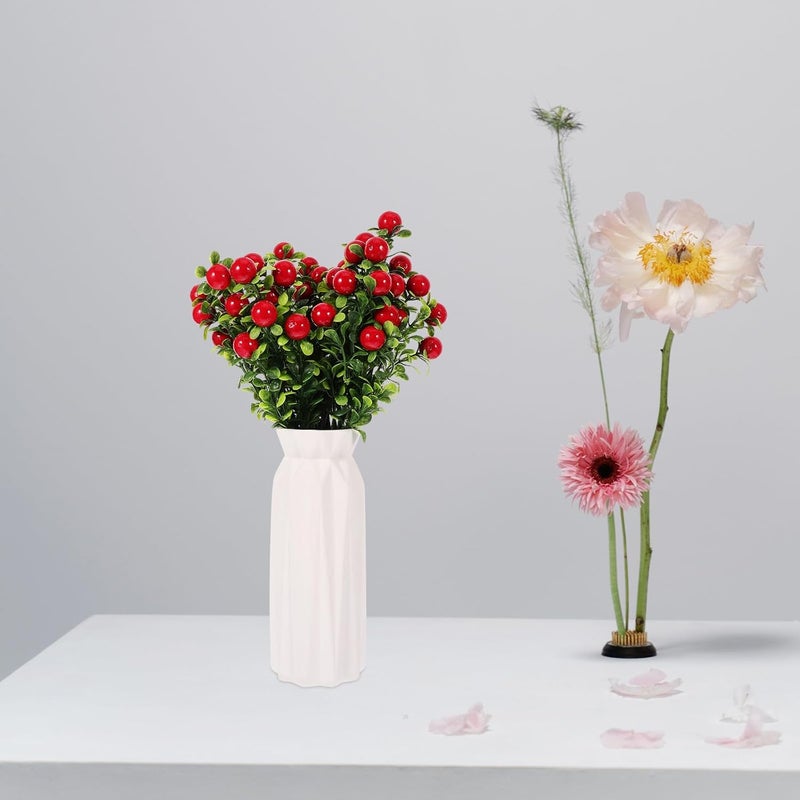 Artificial Red Cherry Branches Faux Cherry Flowers 3 Bunches Plastic Red Berries Stems for Home Decor Wedding Party Christmas Vase Arrangement - Image 3