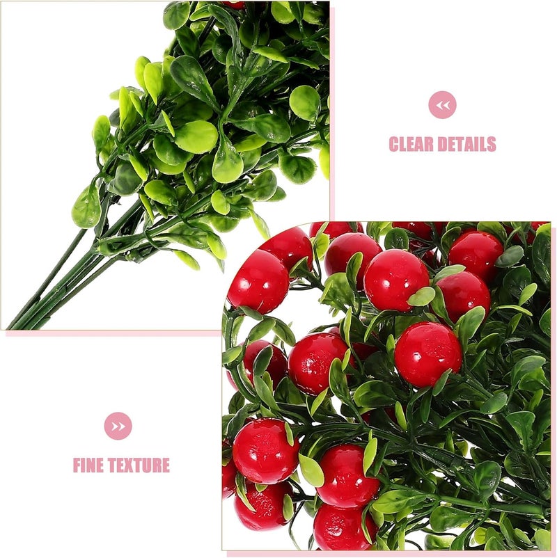 Artificial Red Cherry Branches Faux Cherry Flowers 3 Bunches Plastic Red Berries Stems for Home Decor Wedding Party Christmas Vase Arrangement - Image 2