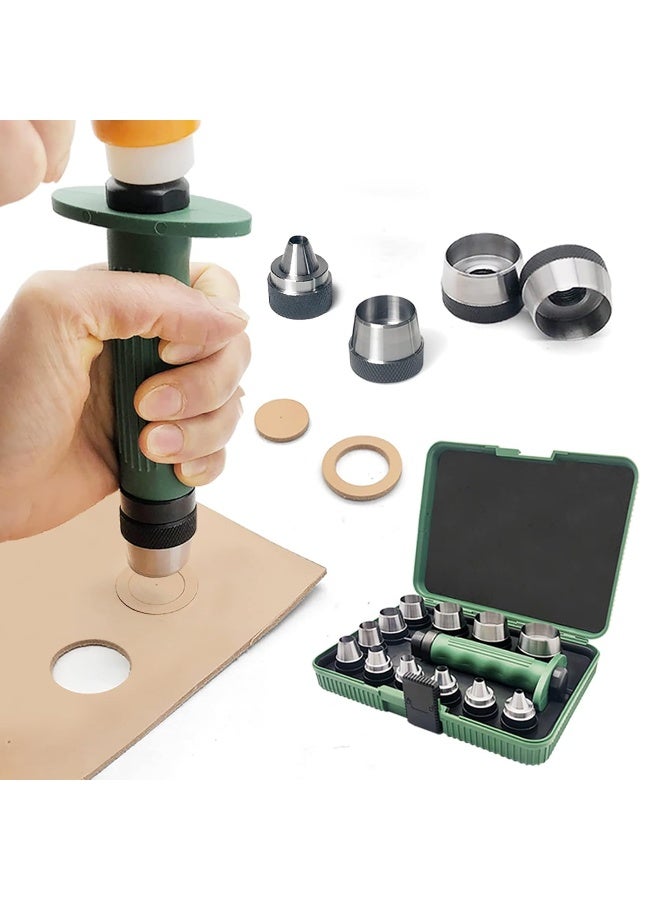 SENROG 12 in 1 Hole Punch Set, Hollow Punch Set for Leather, Gasket Hole Punch Set, Rubber Hollow Hole Punch Set, Plastic Sheet Gasket Punch Set, 3/16'' to 1-1/4'' Hole Punch Kit with Handle  - Image 1