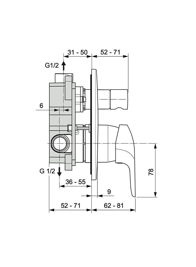 Ideal Standard مجموعة خلاط دش سيرافليكس من النحاس مع دش مطري ومقبض واحد، رشاش يدوي كروم - Image 3