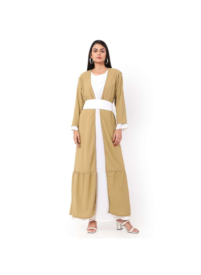HANA & SARA MODEST DRESS WITH LONG JACKET AND BELT STYLISH SOLID COLOUR ARABIC KAFTAN JALABIYA - Image 4