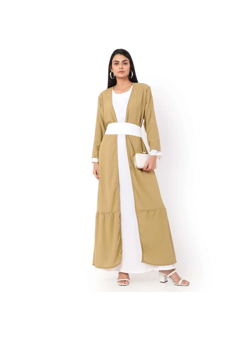 HANA & SARA MODEST DRESS WITH LONG JACKET AND BELT STYLISH SOLID COLOUR ARABIC KAFTAN JALABIYA
