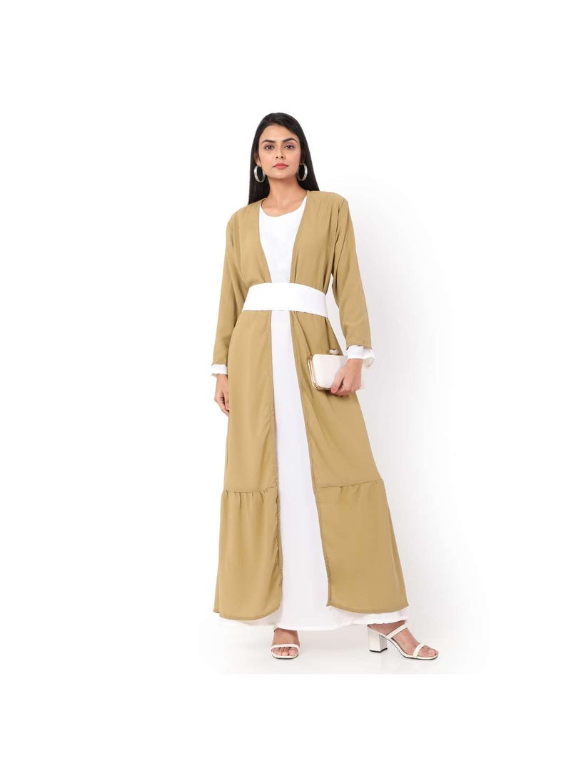 HANA & SARA MODEST DRESS WITH LONG JACKET AND BELT STYLISH SOLID COLOUR ARABIC KAFTAN JALABIYA - Image 1