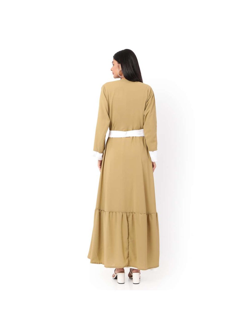HANA & SARA MODEST DRESS WITH LONG JACKET AND BELT STYLISH SOLID COLOUR ARABIC KAFTAN JALABIYA - Image 2
