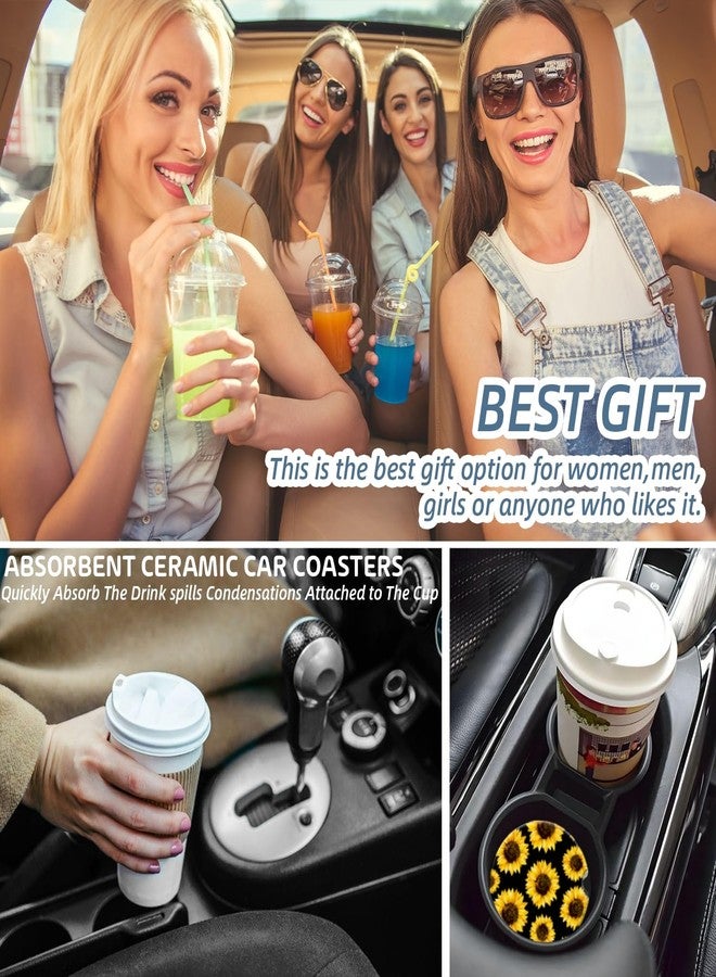 PATBIXES Cup Holder for Car,Vibrant Sunflower Patterns Ceramic Coasters Non-Slip Cup Holder Insert with Fingertip Grip, Auto Interior Accessories for Women & Men,Pack of 2, 2.56In - Image 4