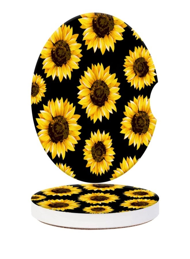 PATBIXES Cup Holder for Car,Vibrant Sunflower Patterns Ceramic Coasters Non-Slip Cup Holder Insert with Fingertip Grip, Auto Interior Accessories for Women & Men,Pack of 2, 2.56In - Image 1
