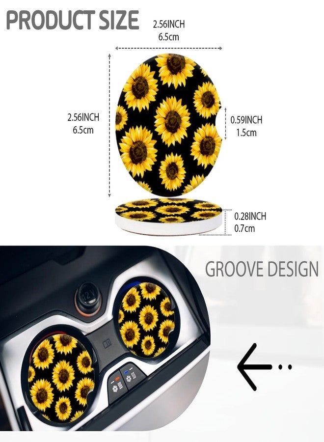 PATBIXES Cup Holder for Car,Vibrant Sunflower Patterns Ceramic Coasters Non-Slip Cup Holder Insert with Fingertip Grip, Auto Interior Accessories for Women & Men,Pack of 2, 2.56In - Image 2